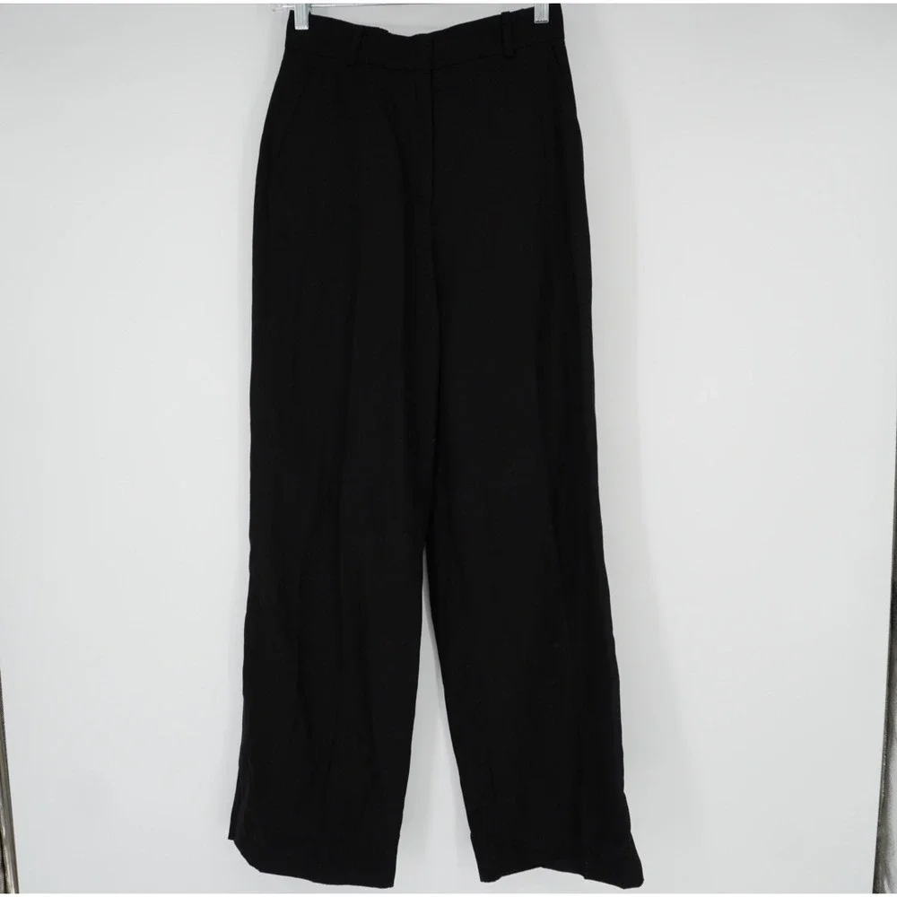 COS Black Wide‎ Leg Trousers Lyocell Linen Blend High Waisted Pants Size 2